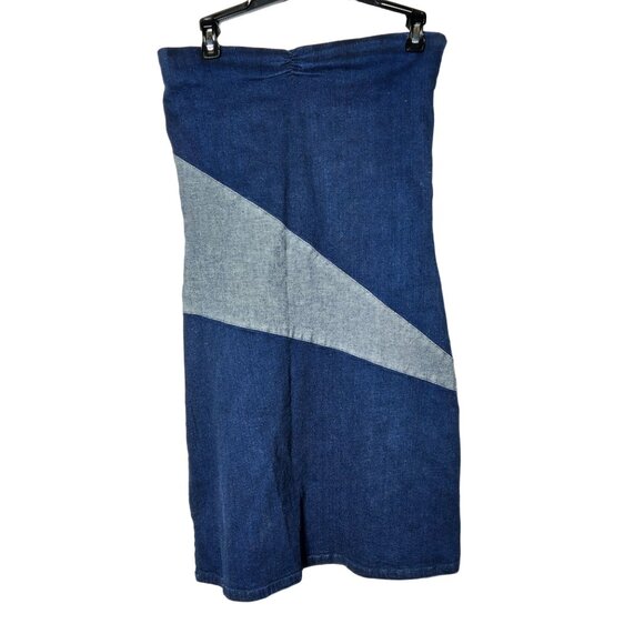 Tommy Jeans Womens Denim Color Block Strapless Dress Medium 90s 2000s Y2K Club - Picture 1 of 9